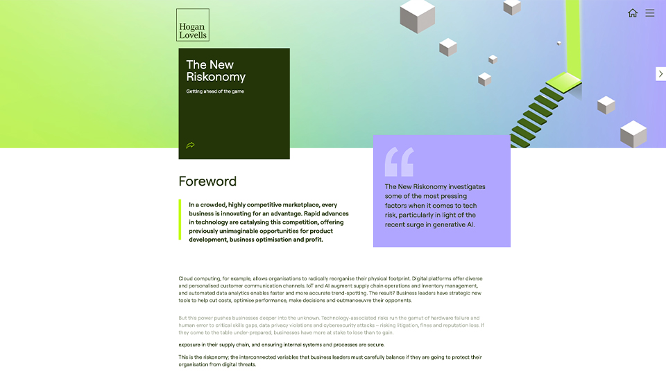 Hogan Lovells – New Riskonomy interactive whitepaper Interactive risk data that moves with you